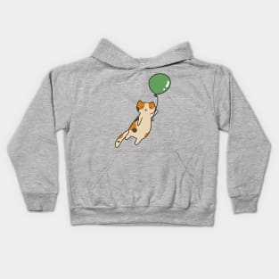 Green Balloon Calico Cat Kids Hoodie